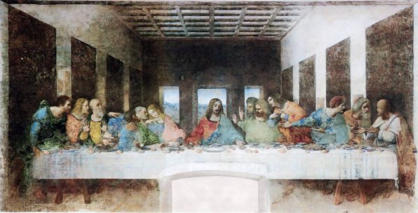 A famous depiction of the biblical event, with Jesus and his disciples gathered at the table.